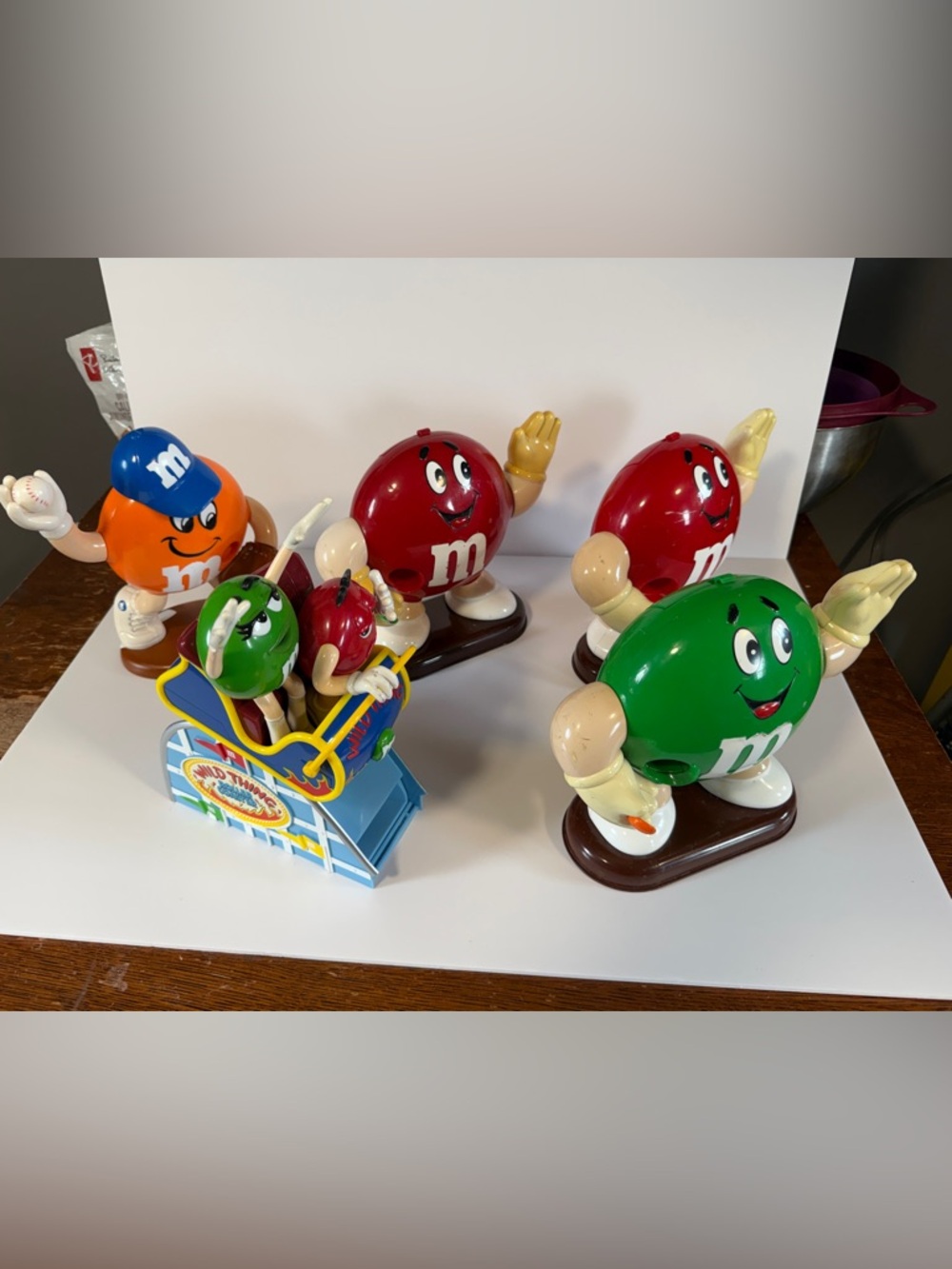 Vintage M&M’s Candy Dispensers Lot Red Green Orange + Wild Thing Ride